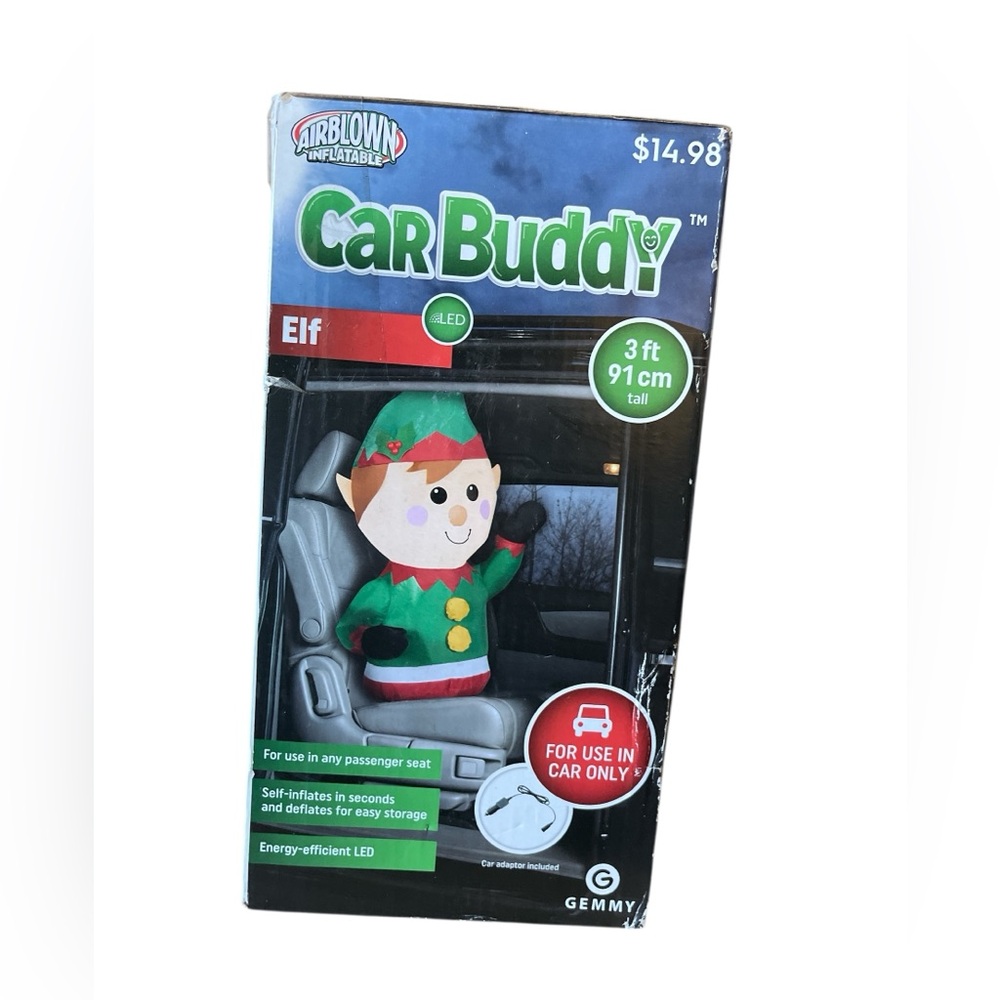 Gemmy Airblown Inflatable "Car Buddy" Elf.3-foot tall decoration passenger seat